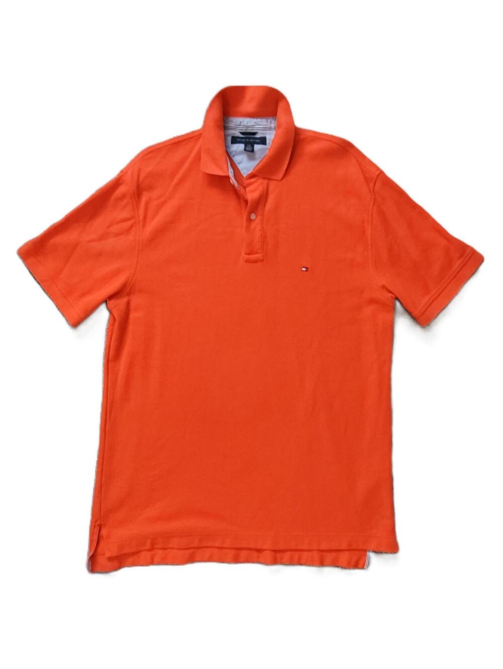 Tommy Hilfiger Men’s Large Polo Shirt Orange Short Sleeve Classic Logo Cotton
